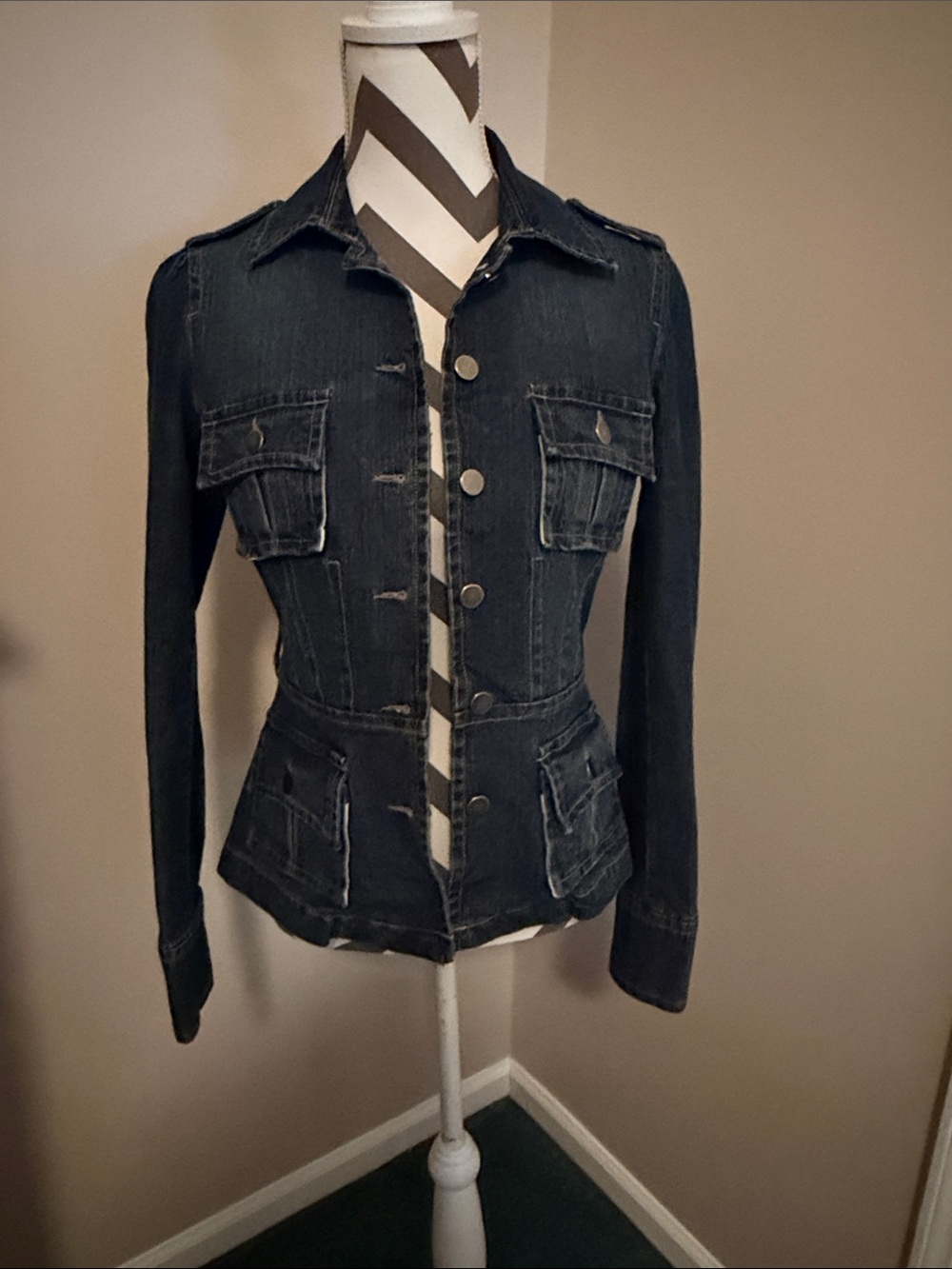 Laundry By Shelli Segal Dark Gray Denim Utility Jacket size 4